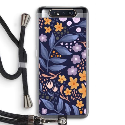Flowers with blue leaves: Samsung Galaxy A80 Transparant Hoesje met koord