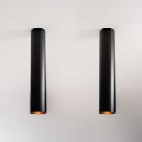 2x Canopus nero l by LUSENZ - Cilindervormige opbouwspot in met mat zwarte coating