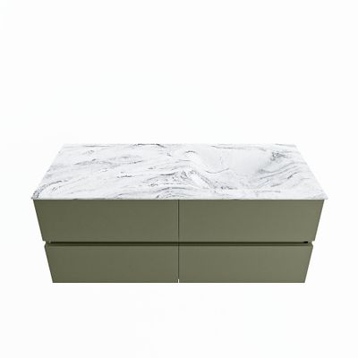 MONDIAZ VICA-DLUX 120cm badmeubel onderkast Army 4 lades. Inbouw wastafel CLOUD rechts 1 kraangat, kleur Glace.