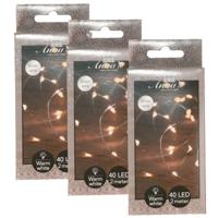 Draadverlichting lichtsnoer - 3x - 40 led lampjes - warm wit - zilver draad - 200 cm - lichtdraad