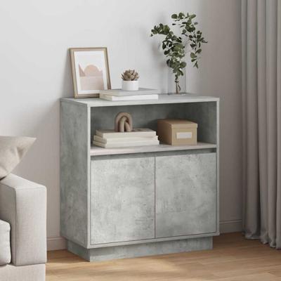 Dressoir met LED Betongrijs 71 x 34,5 x 75 cm Bewerkt hout