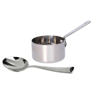 Mini steelpan/sauspannetje - 4x - RVS - 8 cm - klein sausbakje voor serveren