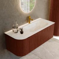 Badmeubel Mondiaz Kurve-Dlux | 115 cm cm | Meubelkleur Ruby | Wastafelkleur Ostra | Solid surface | Wasbak rechter zijde spoelbak | 1 kraangat