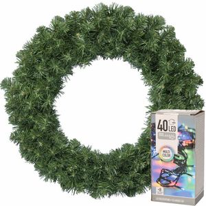 Kerstkrans groen 35 cm incl. verlichting gekleurd 4m