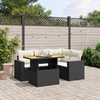 5-delige Loungeset met kussens poly rattan zwart