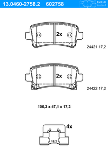 Remblokkenset, schijfrem ATE, u.a. für Vauxhall, Opel