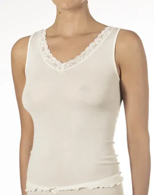 Dames wollen Hemd met kant - Merino Wollen dames ondergoed - Warm onderhemd
