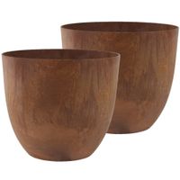 2x stuks bloempot/plantenpot van gerecycled kunststof terra bruin D45 en H38 cm