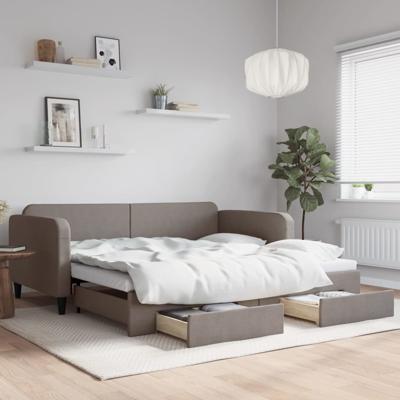 Slaapbank met onderschuifbed en lades 100x200 cm stof taupe
