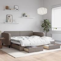 Slaapbank met onderschuifbed en lades 100x200 cm stof taupe