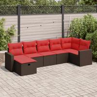 7-delige Loungeset met kussens poly rattan bruin