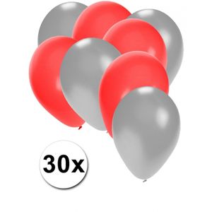 Zilveren en rode ballonnen 30 stuks   -