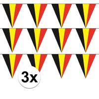 Belgie vlaggenlijn - 3x - slinger - landen - 5 meter - puntvlaggetjes - plastic
