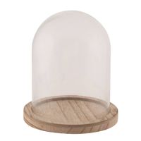 Decoratie/presentatie stolp 10 x 16 cm op plateau van hout - Decoratieve stolpen