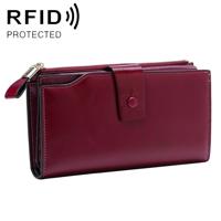 8236 Antimagnetic RFID Multi-function Oil Wax Leather Lady Wallet Large-capacity Purse (Purple)