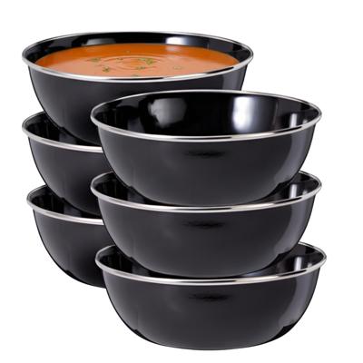 Redcliffs Kommenset - 6x stuks - zwart - 15 x 5 cm - emaille - kamperen/outdoor - schaaltjes