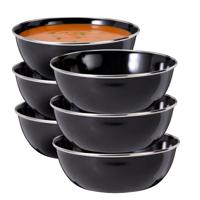 Redcliffs Kommenset - 6x stuks - zwart - 15 x 5 cm - emaille - kamperen/outdoor - schaaltjes