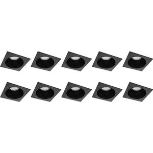 Spot Armatuur 10 Pack - Pragmi Minko Pro - GU10 Inbouwspot - Vierkant - Zwart - Aluminium - Verdiept - 90mm