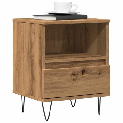 Nachtkastje 40x35x50 cm bewerkt hout artisanaal eikenkleur