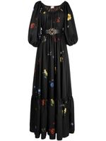 Elie Saab robe longue en satin à fleurs - Noir