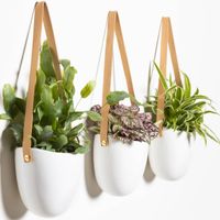 Gadgy Plantenhanger Keramiek – Set van 3 – Wit Steen- Hangpot – Hangende Bloempot Plantenpot - 12 x 11 x 9.5 cm - thumbnail