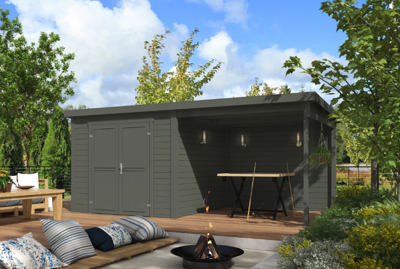 Blokhut met overkapping Lars 500x250 Green Grey - Outdoor life