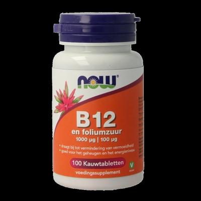 NOW Vitamine B12 1000mcg en Foliumzuur 100mcg 100 Kauwtabletten