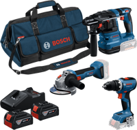 Bosch Blauw accutoolkit 3 toolkit 18v gsr 18v-65 + gws 18v-8 + gbh 18v-22 | 2x gba 18v 4.0ah + lader gal 18v-40 - 0615a50094