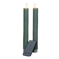 Led dinerkaarsen - 2x st - jade groen - 23 cm - bewegende vlam - warm jade groen licht