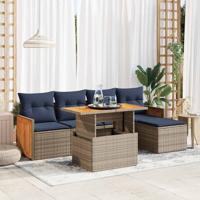 6-delige Loungeset met kussens poly rattan acacia grijs