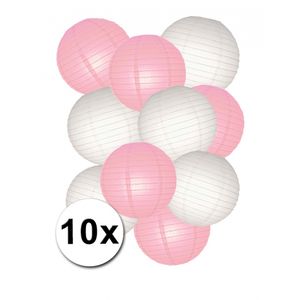 Lampionnen versiering set roze/wit