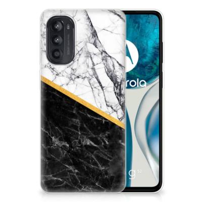 Motorola Moto G52/G82 | TPU | Siliconen hoesje | Marmer Wit Zwart - Origineel Cadeau Man
