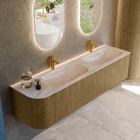 Badmeubel Mondiaz Kurve-Dlux | 175 cm | Meubelkleur Dusk | Wastafelkleur Meli | Solid surface | Dubbel / Rechts spoelbak | 2 kraangaten