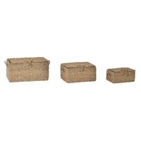 Basket spelset DKD Home Decor Met deksel Natuurlijk Ijzer Zeegras (50 x 34 x 25 cm) (3 Onderdelen)