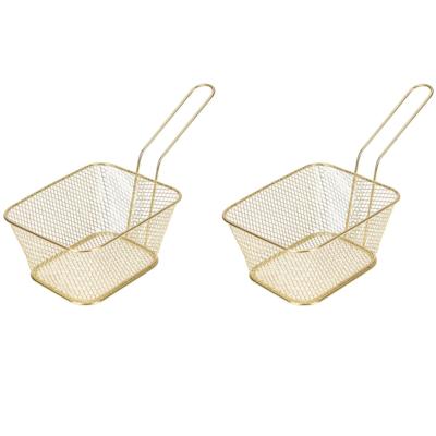 Excellent Houseware patat en snacks serveermandje - 6x - frituurmandjes - goud - 11 x 14 x 6 cm
