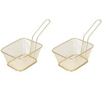 Excellent Houseware patat en snacks serveermandje - 6x - frituurmandjes - goud - 11 x 14 x 6 cm