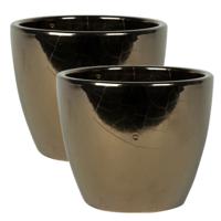 2x stuks plantenpot/bloempot in een strakke Scandinavische look goud Dia 16 cm en Hoogte 13 cm