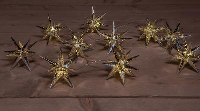 10Pcs Silver 3D Star 12 cm 10Led Warm White 1,5M - Annas collection