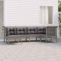 6-delige Loungeset met kussens poly rattan grijs