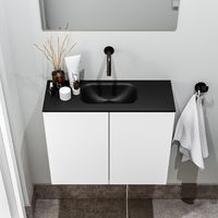 Zaro Polly toiletmeubel 60cm mat wit met zwarte wastafel zonder kraangat - thumbnail
