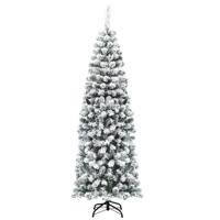 180 cm Potlood Kerstboom met Sneeuw Kunstmatige Dennenboom met Metalen Standaard Groen + Wit