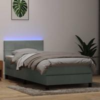 Boxspring met matras en LED fluweel lichtgrijs 90x220 cm