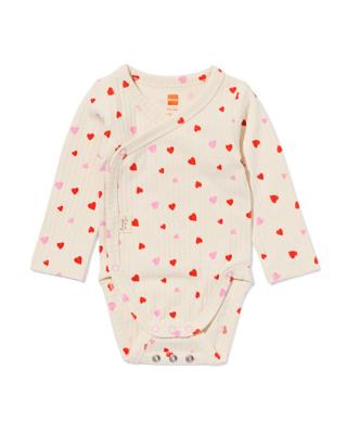HEMA Newborn Meegroei Overslagromper Rib Hartjes Ecru (ecru)