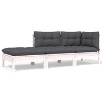 3-delige Loungeset met kussens massief grenenhout wit - thumbnail