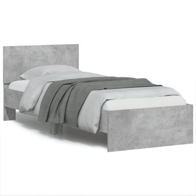 Bedframe met hoofdbord bewerkt hout betongrijs 75x190 cm