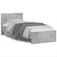 Bedframe met hoofdbord bewerkt hout betongrijs 75x190 cm