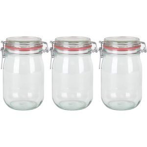 3x Weckpotten/inmaakpotten 1000 ml/1 liter met beugelsluiting