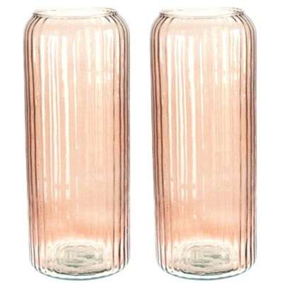 Set van 2x Excellent Houseware glazen vaas / bloemen vazen - roze - 15 x 37 cm