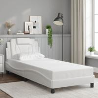 Bedframe met hoofdbord kunstleer wit 90x200 cm