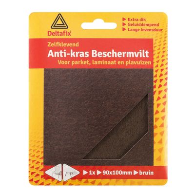 Anti-krasvilt - 1x knipvel - bruin - 90 x 100 mm - rechthoek - zelfklevend - meubel beschermvilt